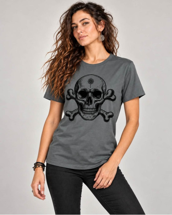 T-Shirt Mandala Skull – Γκρι