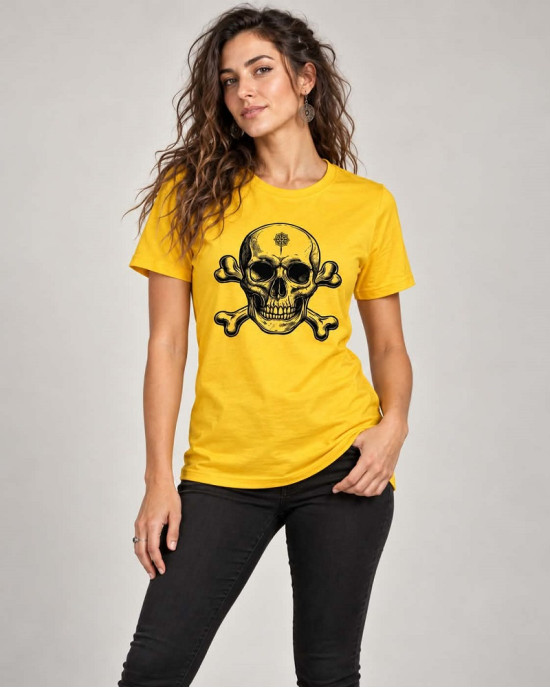 T-Shirt Mandala Skull – Κίτρινο