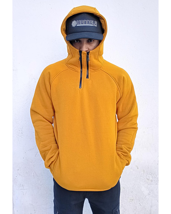 Half Zip Φούτερ Hoodie 2zip Μουσταρδί