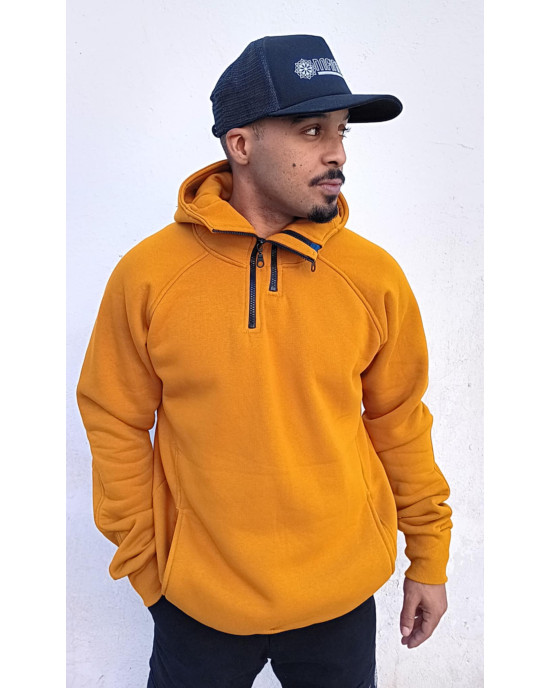 Half Zip Φούτερ Hoodie 2zip Μουσταρδί