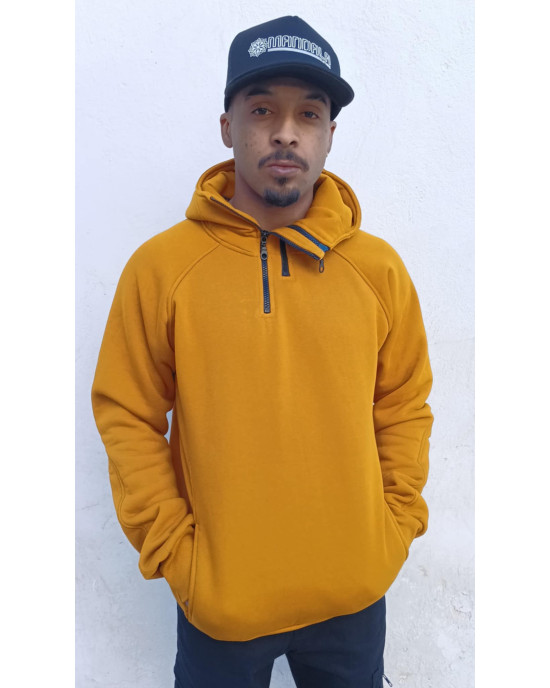 Half Zip Φούτερ Hoodie 2zip Μουσταρδί