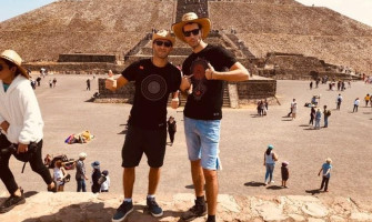 Zyce, Flegma & Ectima in Teotihuacan Pyramids - Mexico City wearing Mandala Clothing