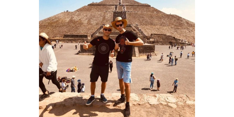 Zyce, Flegma & Ectima in Teotihuacan Pyramids - Mexico City wearing Mandala Clothing