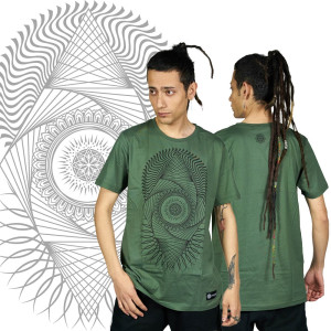 T-Shirt Mandala Fractal Χακί