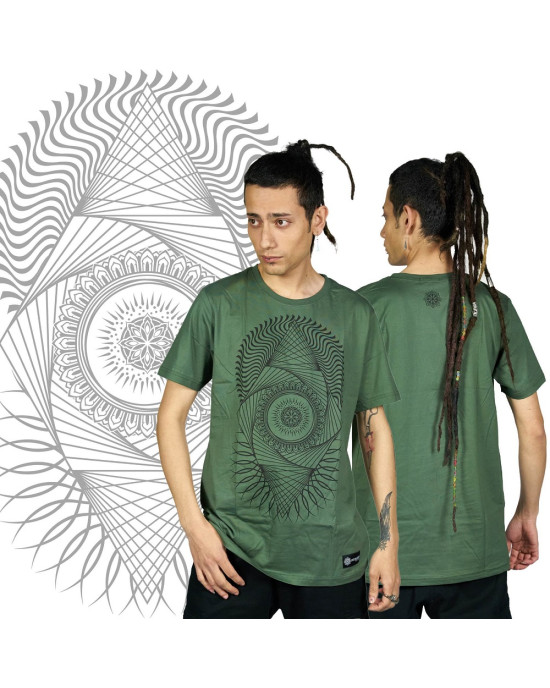 T-Shirt Mandala Fractal Χακί