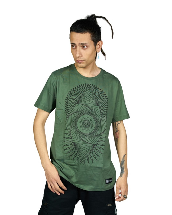 T-Shirt Mandala Fractal Χακί
