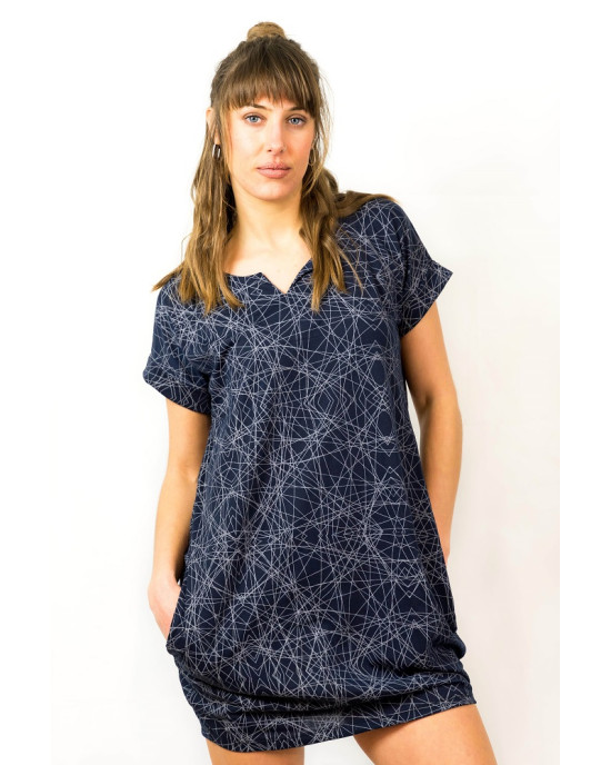 Φόρεμα Mini με Σχέδιο Γραμές Dark Blue