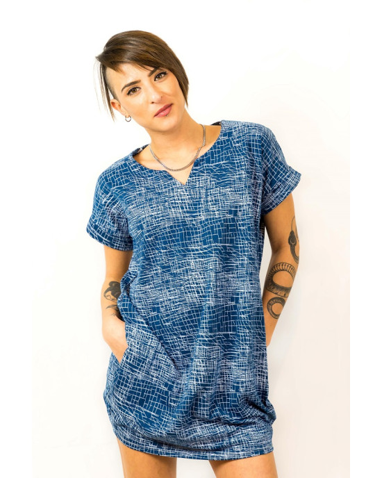 Φόρεμα Mini με Γεωμετρικά Σχέδια Blue
