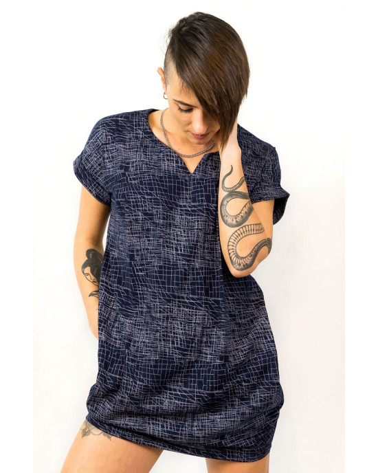 Φόρεμα Mini με Γεωμετρικά Σχέδια Dark Blue