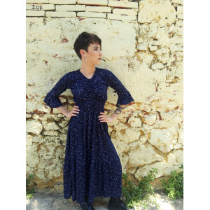 Φόρεμα maxi Μπλε Σκούρο stars σχέδια μακρύ μανίκι 