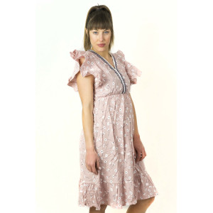 Φόρεμα Midi Floral Ροζ