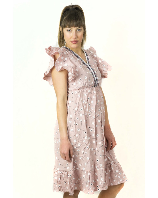 Φόρεμα Midi Floral Ροζ