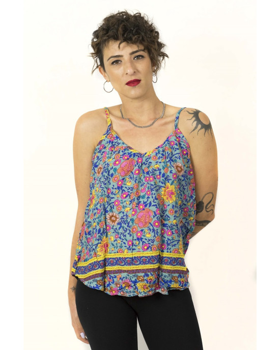 Top Women Floral Μπλε 01