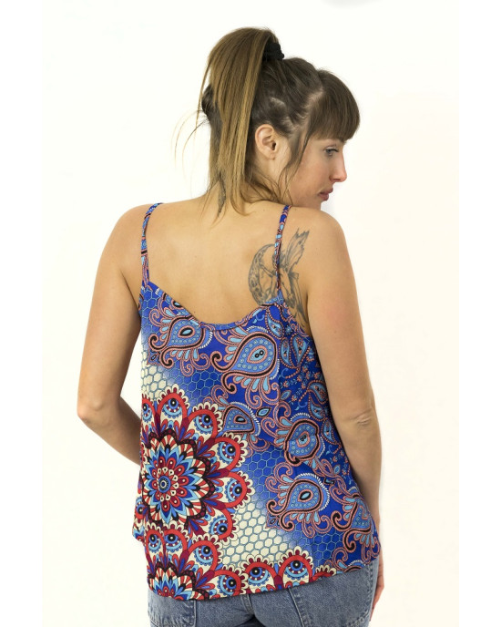 Top Women Mandala Blue Red