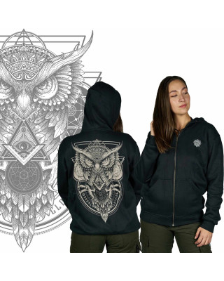 Ζακέτα Mandala Owl Zipped Hoodie Black Unisex