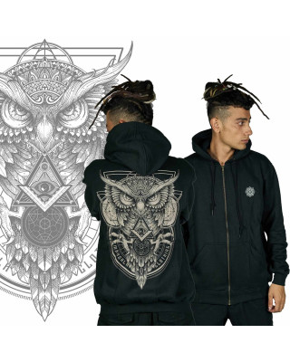 Ζακέτα Mandala Owl Zipped Hoodie Black Unisex